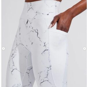 Buffbunny Limitless Leggings White Marble Women's Size Med High Waist Pockets